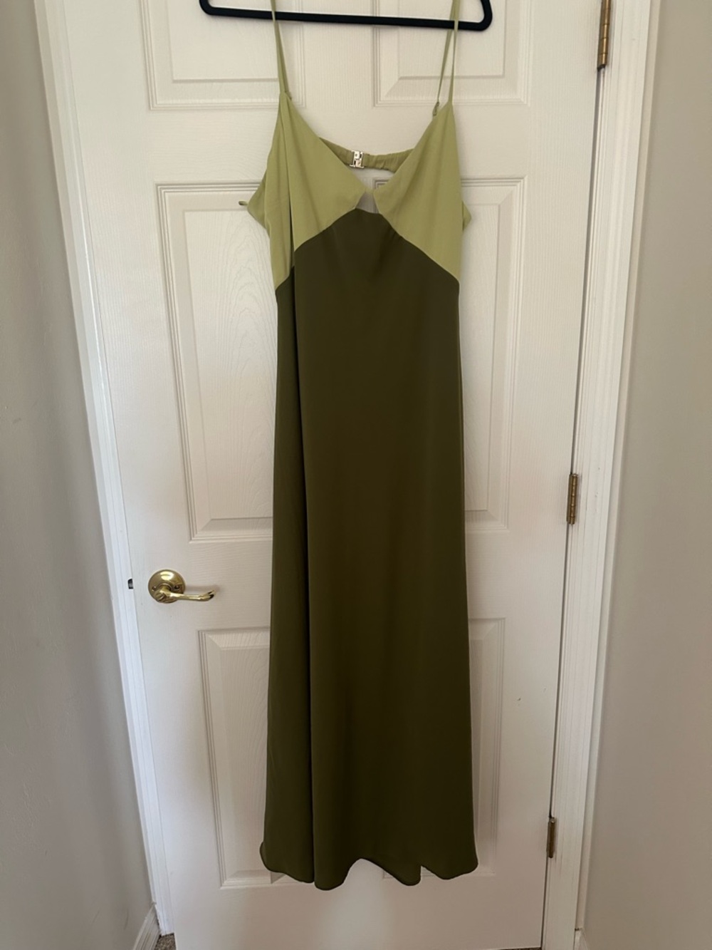 Abercrombie & Fitch Olive Two-Tone Maxi Slip Dress
